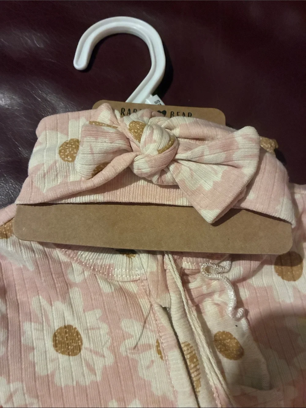 Rabbit + Bear Organic Pink Floral Footie with Headband